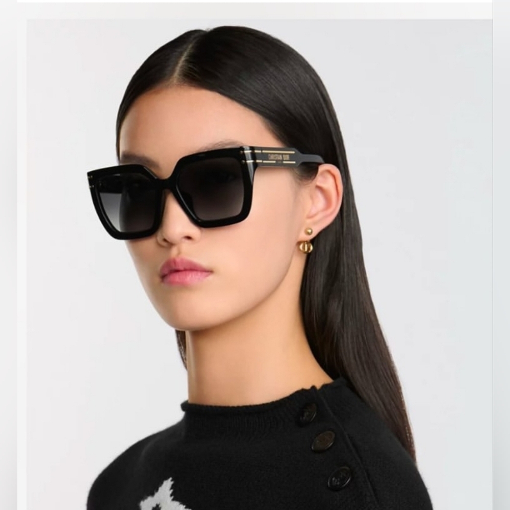 Dior Black Oversized Square Gradient Sunglasses with Gold Accents